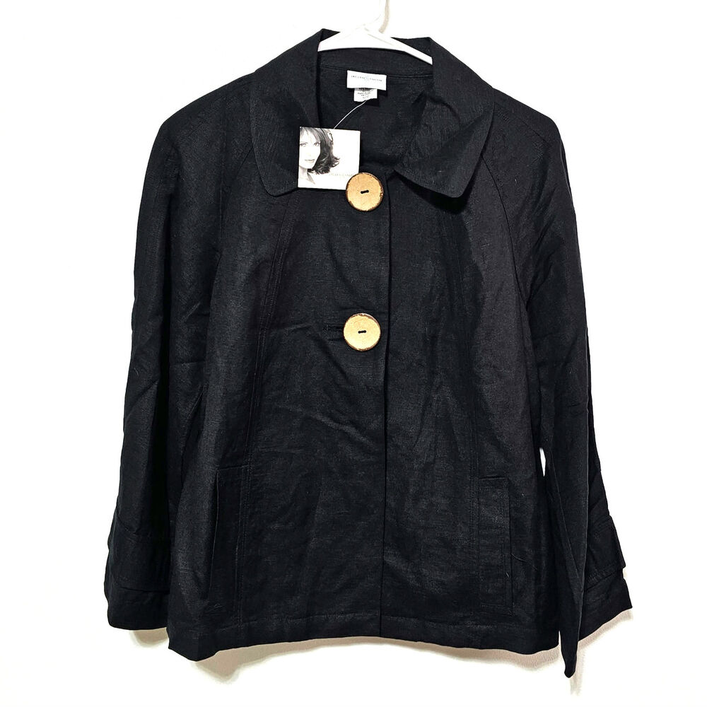 Jaclyn Smith Linen Blend Blazer Black Pockets Large Buttons Women's Size Sm NWT